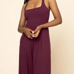 Flowy Wide Leg Elegant Burgundy Jumpsuit